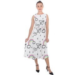 Cute Art Print Pattern Midi Tie-back Chiffon Dress by Apen