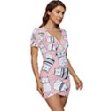 Cute Cats Cartoon Seamless-pattern Low Cut Cap Sleeve Mini Dress View3