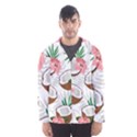 Seamless Pattern Coconut Piece Palm Leaves With Pink Hibiscus Men s Hooded Windbreaker View1
