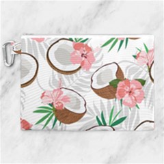 Seamless Pattern Coconut Piece Palm Leaves With Pink Hibiscus Canvas Cosmetic Bag (xl) by Apen