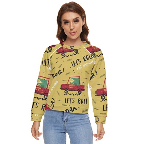 Childish Seamless Pattern With Dino Driver Women s Long Sleeve Raglan T-shirt by Apen