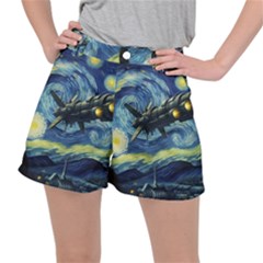 Spaceship Starry Night Van Gogh Painting Women s Ripstop Shorts by Maspions