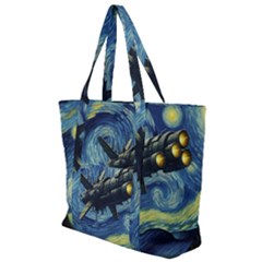 Spaceship Starry Night Van Gogh Painting Zip Up Canvas Bag by Maspions