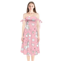 Cute Unicorn Seamless Pattern Shoulder Tie Bardot Midi Dress by Apen