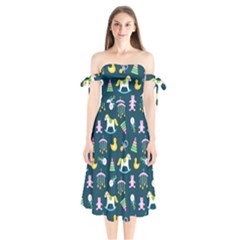 Cute Babies Toys Seamless Pattern Shoulder Tie Bardot Midi Dress by Apen