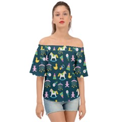 Cute Babies Toys Seamless Pattern Off Shoulder Short Sleeve Top by Apen