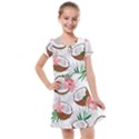 Seamless Pattern Coconut Piece Palm Leaves With Pink Hibiscus Kids  Cross Web Dress View1