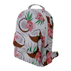 Seamless Pattern Coconut Piece Palm Leaves With Pink Hibiscus Flap Pocket Backpack (large) by Apen