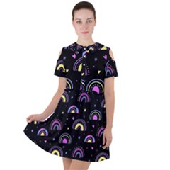 Wallpaper Pattern Rainbow Short Sleeve Shoulder Cut Out Dress  by Maspions