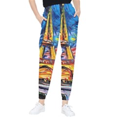 Eiffel Tower Starry Night Print Van Gogh Women s Tapered Pants by Maspions