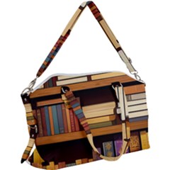Book Nook Books Bookshelves Comfortable Cozy Literature Library Study Reading Room Fiction Entertain Canvas Crossbody Bag by Maspions