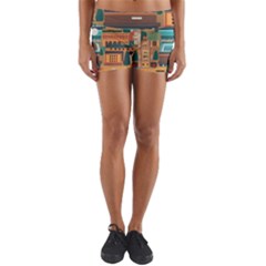 City Painting Town Urban Artwork Yoga Shorts by Maspions