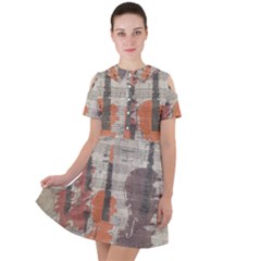 Music Notes Score Song Melody Classic Classical Vintage Violin Viola Cello Bass Short Sleeve Shoulder Cut Out Dress  by Maspions