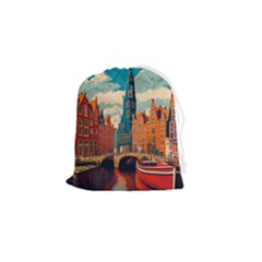 London England Bridge Europe Buildings Architecture Vintage Retro Town City Drawstring Pouch (small) by Maspions
