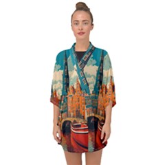 London England Bridge Europe Buildings Architecture Vintage Retro Town City Half Sleeve Chiffon Kimono by Maspions