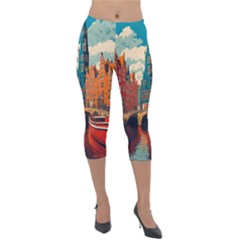 London England Bridge Europe Buildings Architecture Vintage Retro Town City Lightweight Velour Capri Leggings  by Maspions
