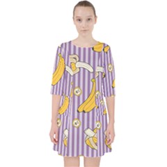 Pattern Bananas Fruit Tropical Seamless Texture Graphics Quarter Sleeve Pocket Dress by Bedest