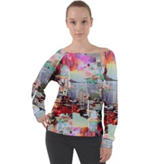 Digital Computer Technology Office Information Modern Media Web Connection Art Creatively Colorful C Off Shoulder Long Sleeve Velour Top by Maspions