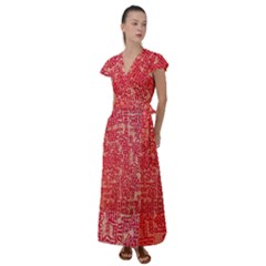 Chinese Hieroglyphs Patterns, Chinese Ornaments, Red Chinese Flutter Sleeve Maxi Dress by nateshop