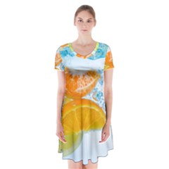 Fruits, Fruit, Lemon, Lime, Mandarin, Water, Orange Short Sleeve V-neck Flare Dress by nateshop