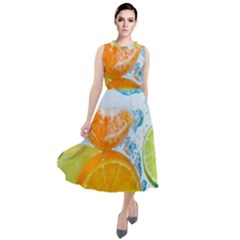 Fruits, Fruit, Lemon, Lime, Mandarin, Water, Orange Round Neck Boho Dress by nateshop