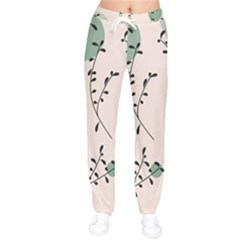 Plants Pattern Design Branches Branch Leaves Botanical Boho Bohemian Texture Drawing Circles Nature Women Velvet Drawstring Pants by Maspions