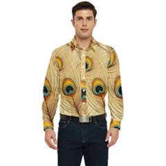 Vintage Peacock Feather Peacock Feather Pattern Background Nature Bird Nature Men s Long Sleeve  Shirt by Maspions