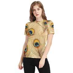 Vintage Peacock Feather Peacock Feather Pattern Background Nature Bird Nature Women s Short Sleeve Rash Guard by Maspions
