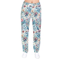Floral Background Wallpaper Flowers Bouquet Leaves Herbarium Seamless Flora Bloom Women Velvet Drawstring Pants by Maspions