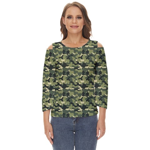 Camouflage Pattern Cut Out Wide Sleeve Top by goljakoff