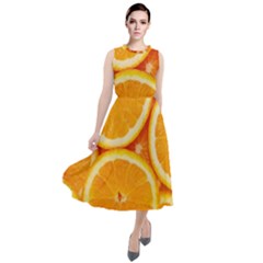 Oranges Textures, Close-up, Tropical Fruits, Citrus Fruits, Fruits Round Neck Boho Dress by nateshop