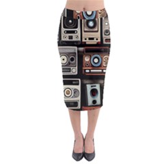 Retro Cameras Old Vintage Antique Technology Wallpaper Retrospective Midi Pencil Skirt by Grandong