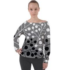 Abstract Nature Black White Off Shoulder Long Sleeve Velour Top