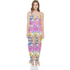 Bloom Flora Pattern Printing Sleeveless Tie Ankle Chiffon Jumpsuit by Maspions