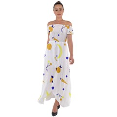 Pattern-fruit-apples-green Off Shoulder Open Front Chiffon Dress by Maspions