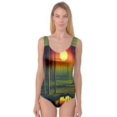 Outdoors Night Moon Full Moon Trees Setting Scene Forest Woods Light Moonlight Nature Wilderness Lan Princess Tank Leotard  by Posterlux