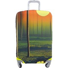 Outdoors Night Moon Full Moon Trees Setting Scene Forest Woods Light Moonlight Nature Wilderness Lan Luggage Cover (large) by Posterlux