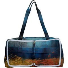 Wildflowers Field Outdoors Clouds Trees Cover Art Storm Mysterious Dream Landscape Multi Function Bag by Posterlux