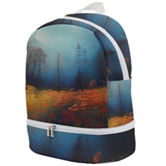 Wildflowers Field Outdoors Clouds Trees Cover Art Storm Mysterious Dream Landscape Zip Bottom Backpack by Posterlux