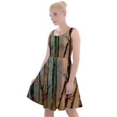 Woodland Woods Forest Trees Nature Outdoors Mist Moon Background Artwork Book Knee Length Skater Dress by Posterlux
