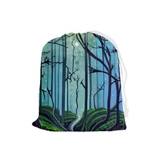 Nature Outdoors Night Trees Scene Forest Woods Light Moonlight Wilderness Stars Drawstring Pouch (large) by Posterlux
