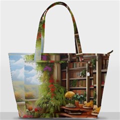 Room Interior Library Books Bookshelves Reading Literature Study Fiction Old Manor Book Nook Reading Back Pocket Shoulder Bag  by Posterlux