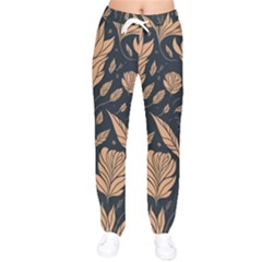 Background Pattern Leaves Texture Women Velvet Drawstring Pants by Maspions