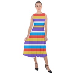 Stripes Pattern Design Lines Midi Tie-back Chiffon Dress by Maspions