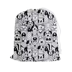 Seamless Pattern With Black White Doodle Dogs Drawstring Pouch (2xl) by Grandong