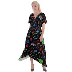 New Year Christmas Background Cross Front Sharkbite Hem Maxi Dress by Maspions