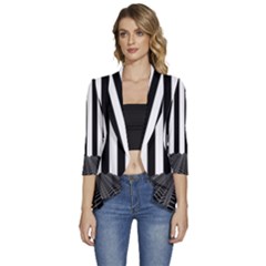 Stripes Geometric Pattern Digital Art Art Abstract Abstract Art Women s 3/4 Sleeve Ruffle Edge Open Front Jacket by Proyonanggan