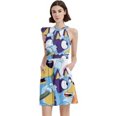 Bluey Cocktail Party Halter Sleeveless Dress With Pockets by avitendut