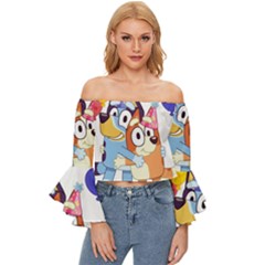 Bluey Birthday Off Shoulder Flutter Bell Sleeve Top by avitendut