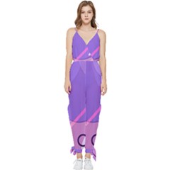 Colorful Labstract Wallpaper Theme Sleeveless Tie Ankle Chiffon Jumpsuit by Apen